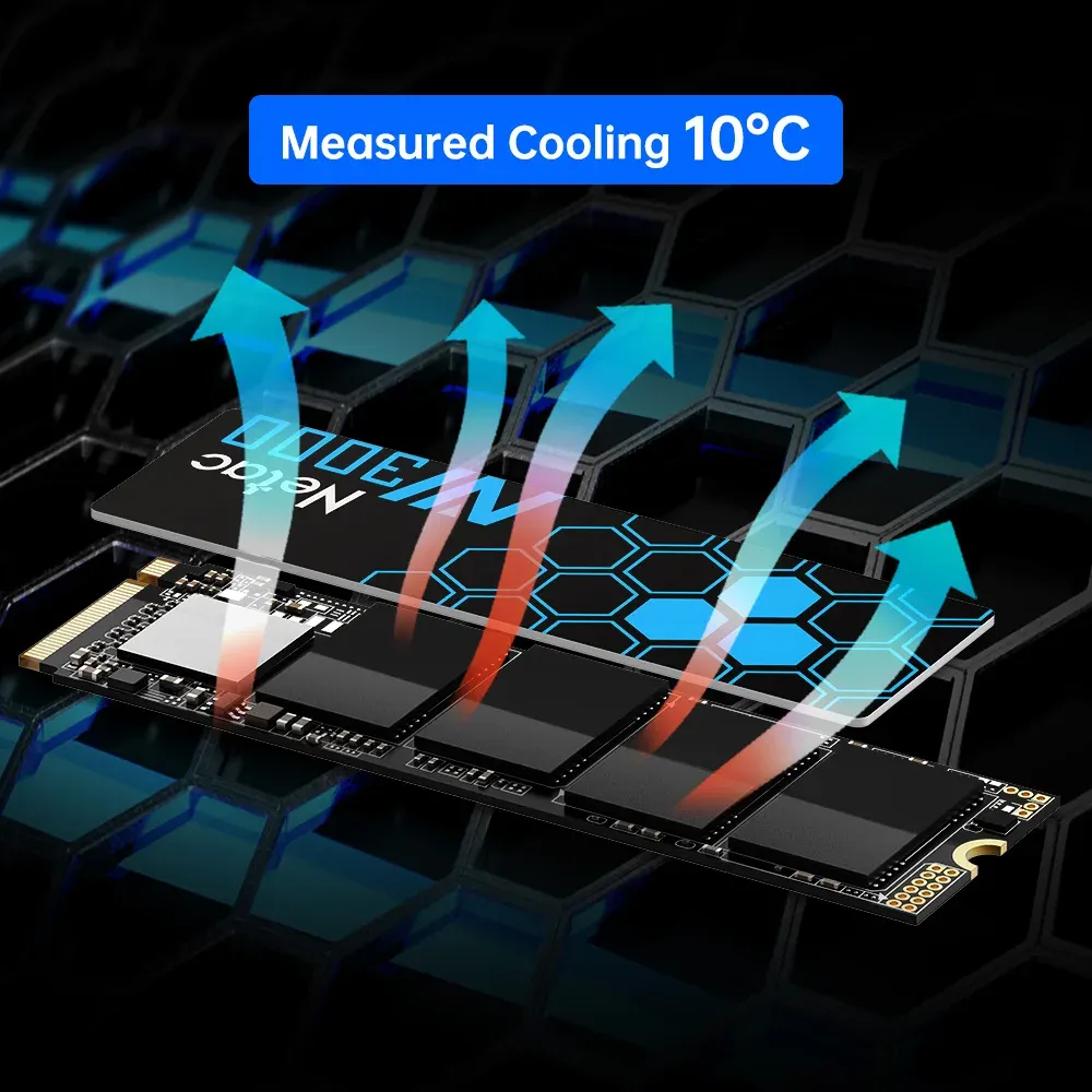 SSD interne Netac M.2 NVMe 2 To, PCIe 3.0, jusqu'à 3 500 Mo/s, avec dissipateur thermique 2