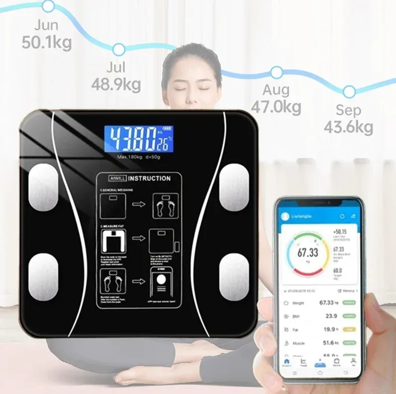Balance intelligente de composition corporelle, précise et compacte, rechargeable par USB