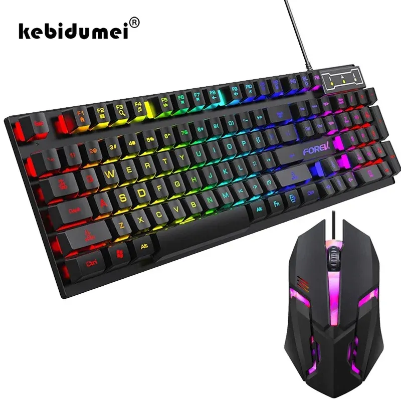 Clavier mécanique gamer filaire rétroéclairé 104 touches avec souris, compatible PC et ordinateur portable