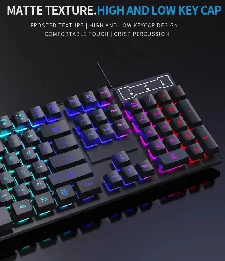 Clavier mécanique gamer filaire rétroéclairé 104 touches avec souris, compatible PC et ordinateur portable 5