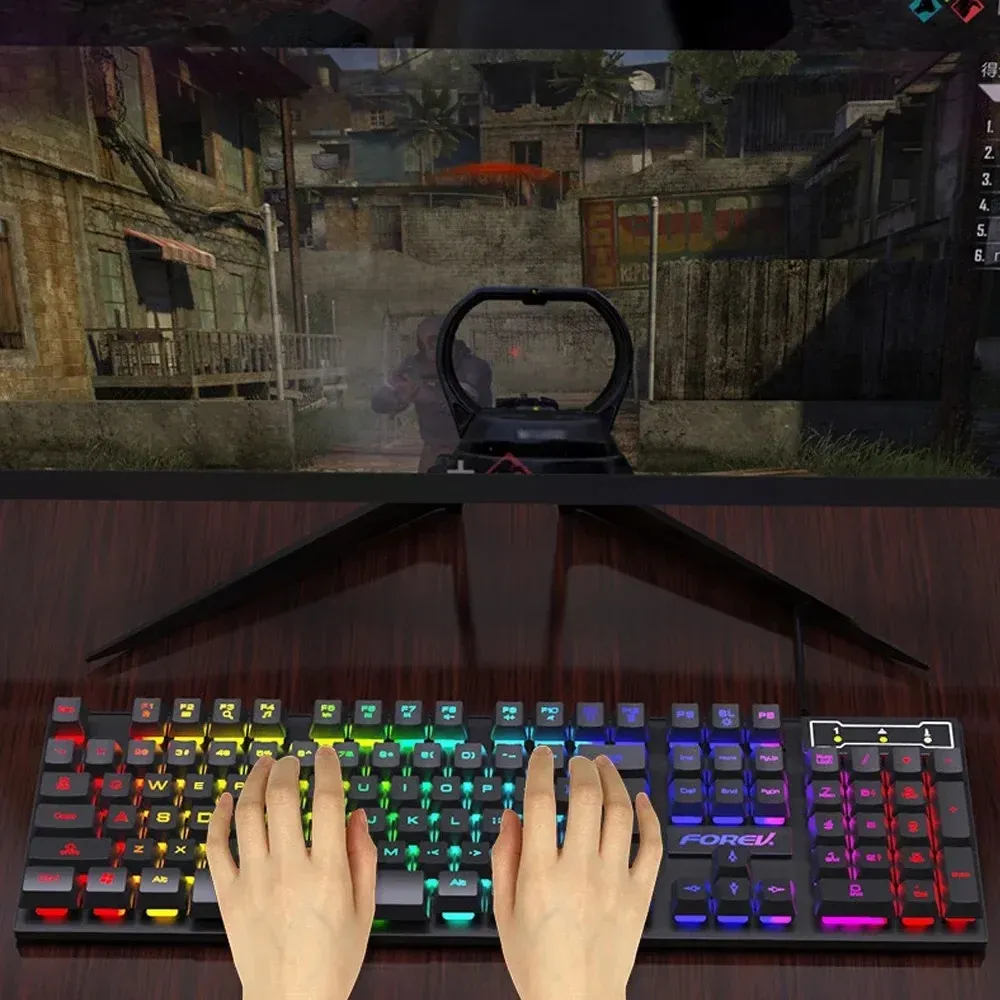 Clavier mécanique gamer filaire rétroéclairé 104 touches avec souris, compatible PC et ordinateur portable 6
