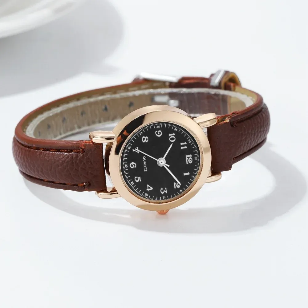 Montre minimaliste à petit cadran pour femme, bracelet en cuir ultra-fin, montre à quartz décontractée 14