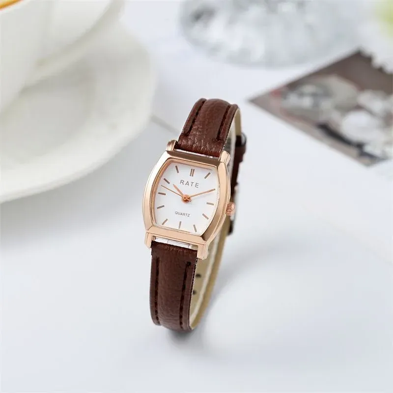Montre minimaliste à petit cadran pour femme, bracelet en cuir ultra-fin, montre à quartz décontractée 12