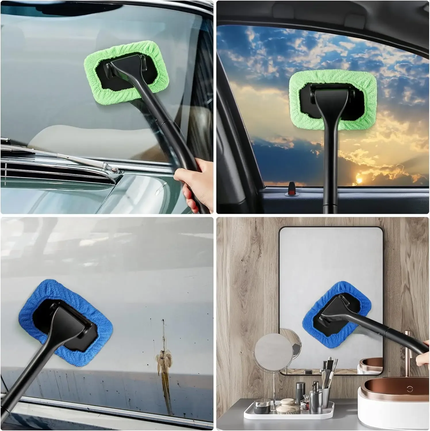 Outil de nettoyage automatique pour pare-brise avec 5 tampons en tissu réutilisables pour habitacle automobile 3