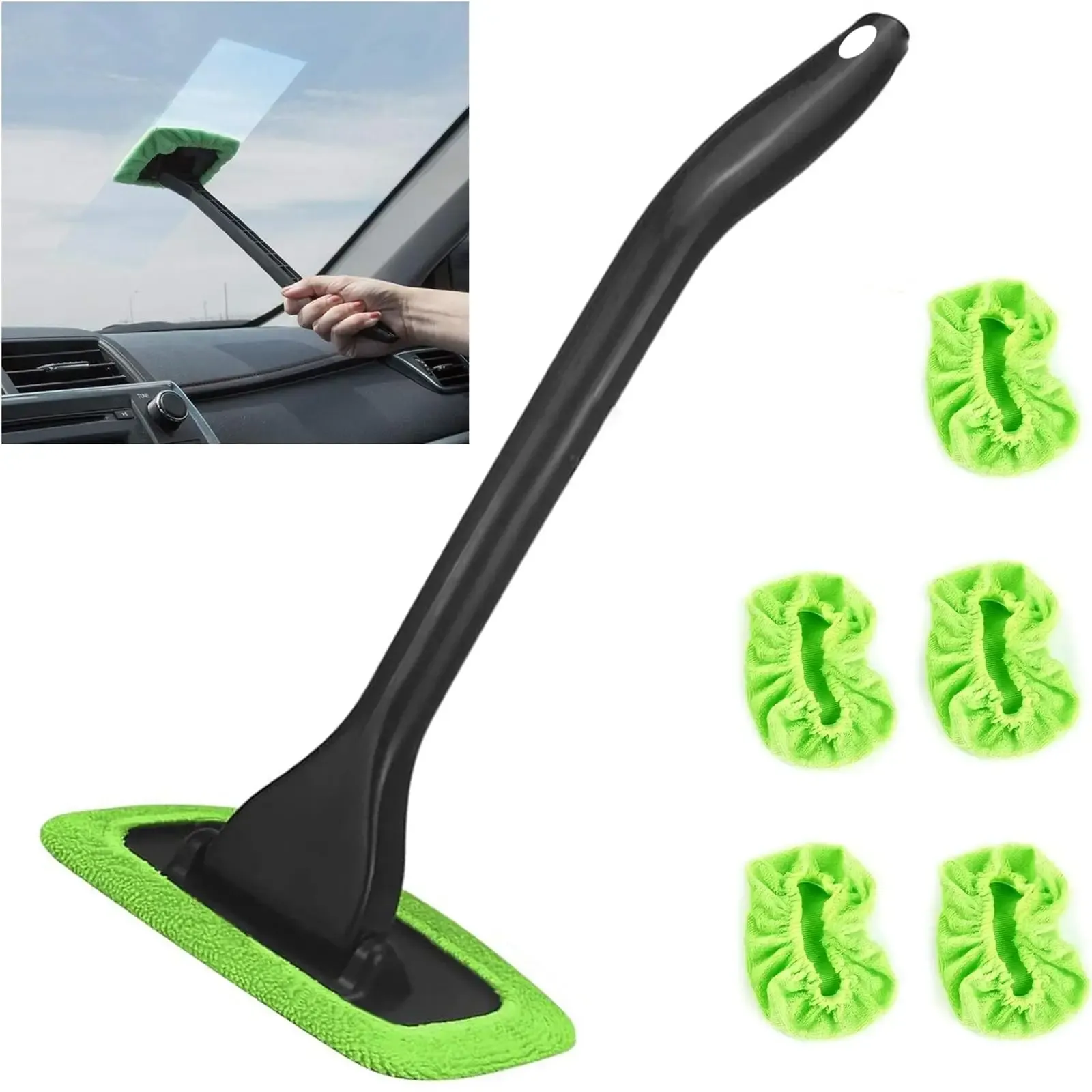 Outil de nettoyage automatique pour pare-brise avec 5 tampons en tissu réutilisables pour habitacle automobile 7