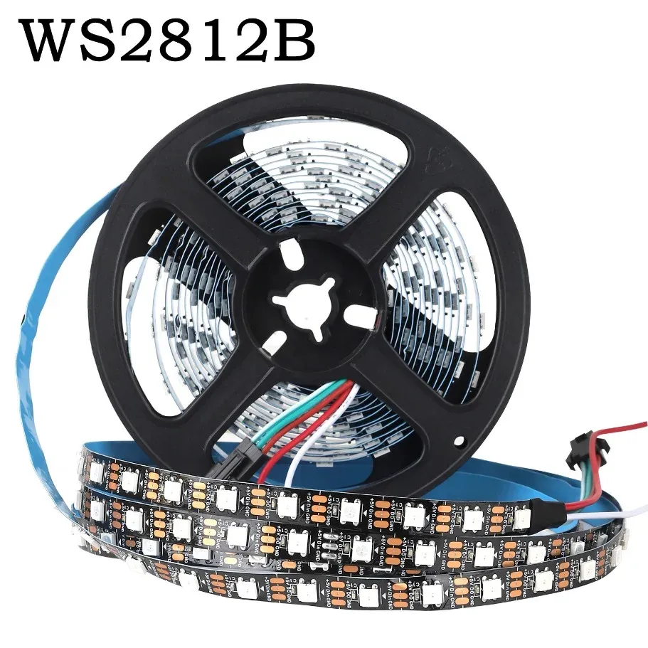 Bande LED intelligente RGBIC WS2812B 5050 à adressage individuel, 30/60/144 pixels/LED/m, éclairage DC5V noir, étanche IP30/IP67 - Image 1