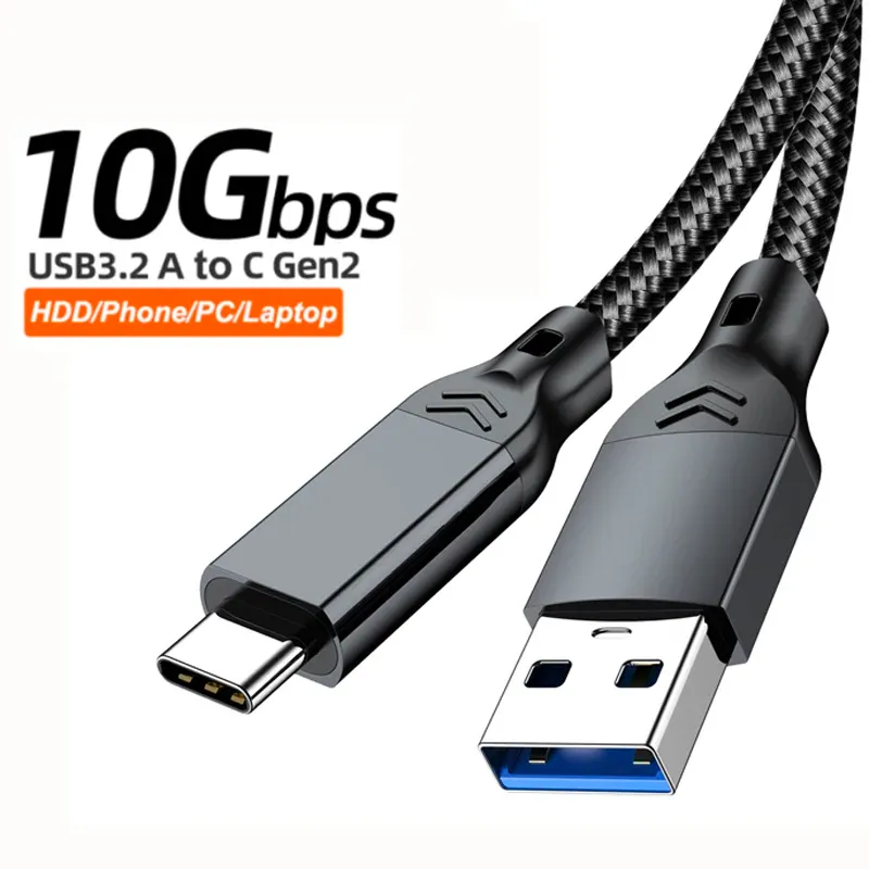 Câble USB 3.2 Gen 2 10 Gbps USB-A vers USB-C, câble de transfert de données et de charge rapide QC 3.0 60 W, compatible hub USB et boîtier SSD 1