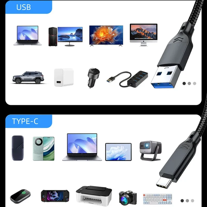 Câble USB 3.2 Gen 2 10 Gbps USB-A vers USB-C, câble de transfert de données et de charge rapide QC 3.0 60 W, compatible hub USB et boîtier SSD 6
