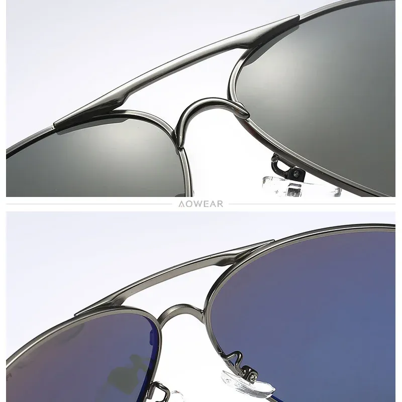 AOWEAR Lunettes de soleil d'aviateur polarisées pour homme, verres miroir HD pour la conduite 3