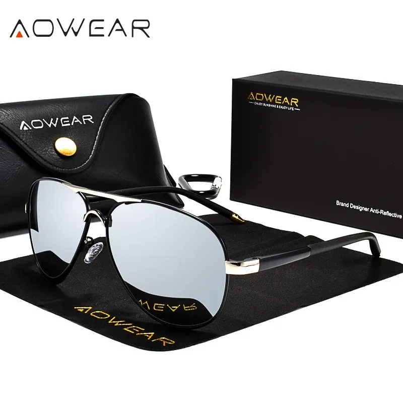 AOWEAR Lunettes de soleil d'aviateur polarisées pour homme, verres miroir HD pour la conduite 7
