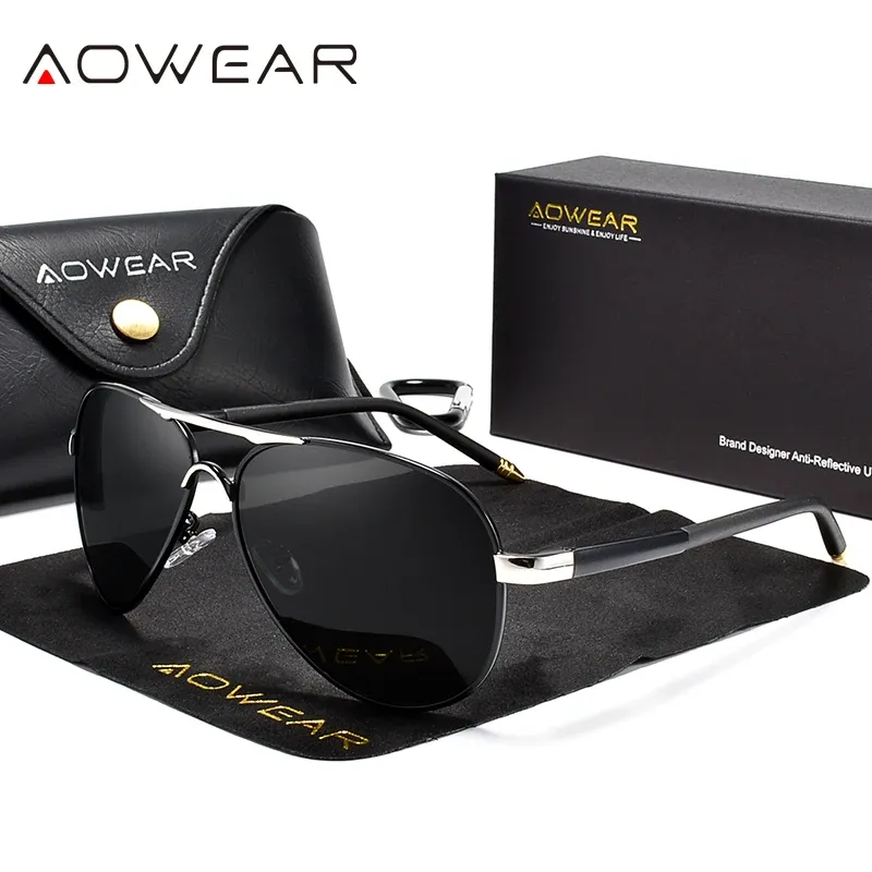 AOWEAR Lunettes de soleil d'aviateur polarisées pour homme, verres miroir HD pour la conduite 9