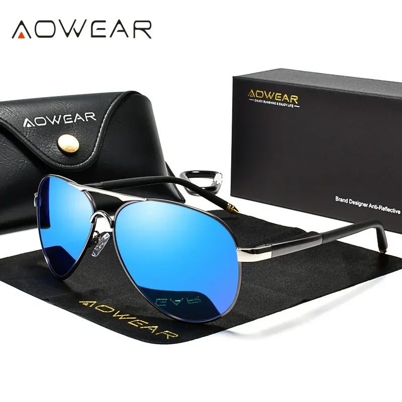 AOWEAR Lunettes de soleil d'aviateur polarisées pour homme, verres miroir HD pour la conduite 8