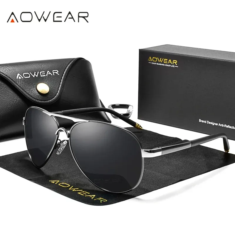 AOWEAR Lunettes de soleil d'aviateur polarisées pour homme, verres miroir HD pour la conduite 11