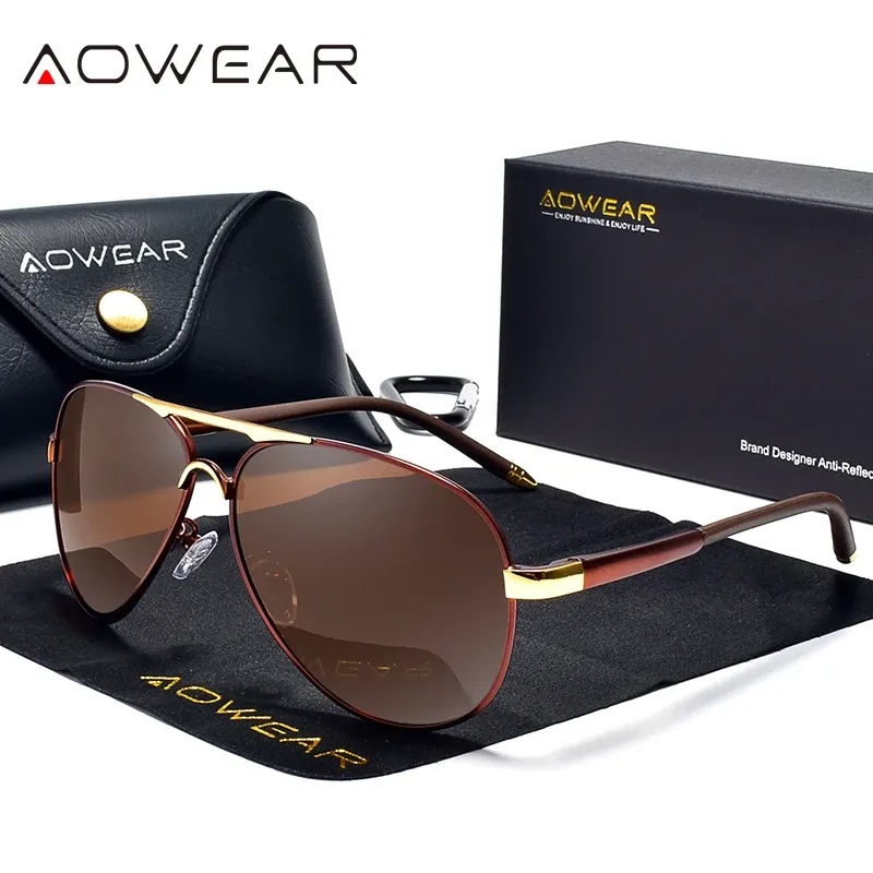 AOWEAR Lunettes de soleil d'aviateur polarisées pour homme, verres miroir HD pour la conduite 10