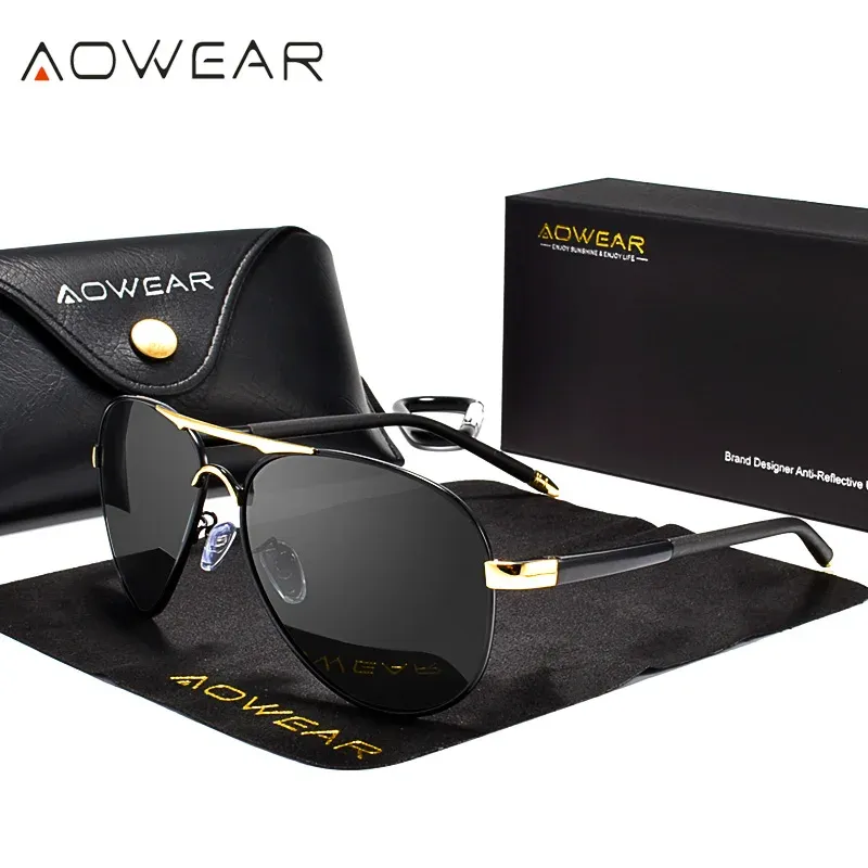 AOWEAR Lunettes de soleil d'aviateur polarisées pour homme, verres miroir HD pour la conduite 12