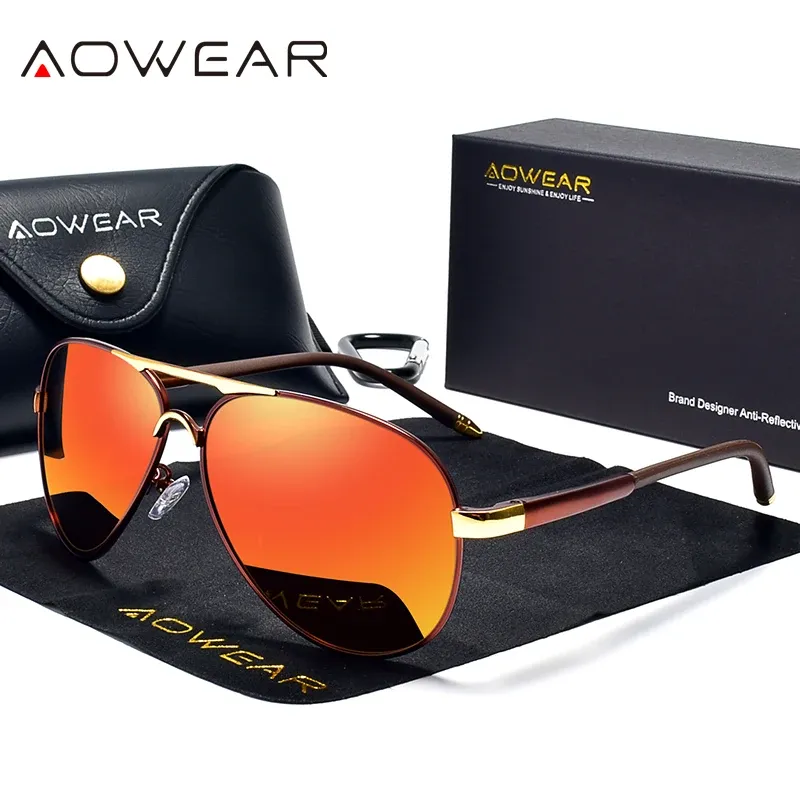 AOWEAR Lunettes de soleil d'aviateur polarisées pour homme, verres miroir HD pour la conduite 13