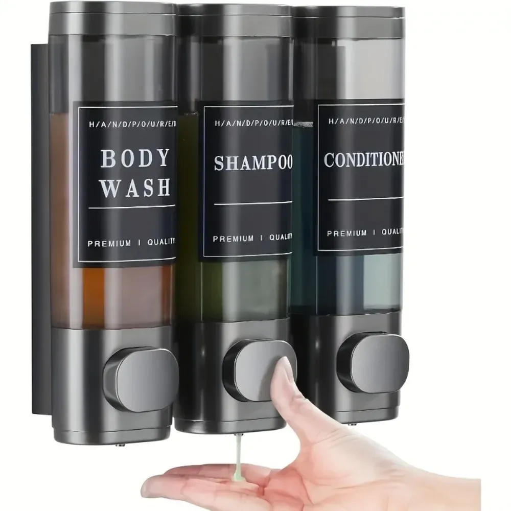 Distributeur triple de shampoing et revitalisant ABS 300 ml x 3, distributeur mural de savon et de gel douche sans perçage pour salle de bain