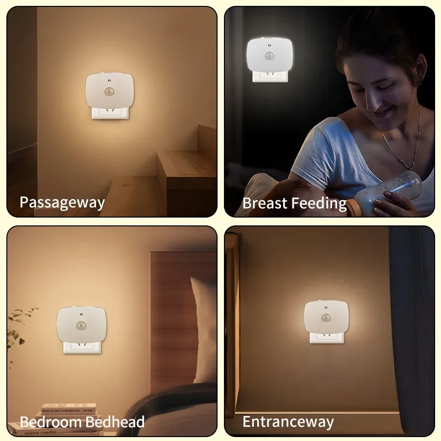 Veilleuse LED à détecteur de mouvement, prise UE/US, capteur infrarouge intelligent, applique pour chambre, toilettes, couloir, cuisine et enfant, 220V/110V 6