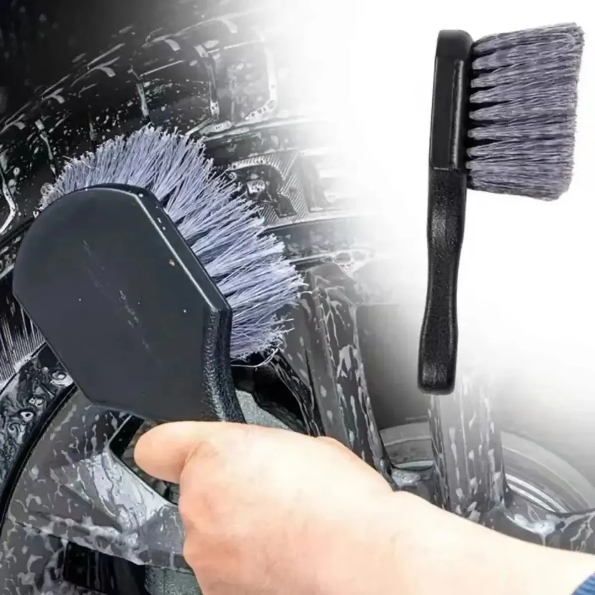 Brosse à manche court pour jantes de voiture, brosse de nettoyage de jantes, kit d'entretien pour jantes de véhicule - Image 1