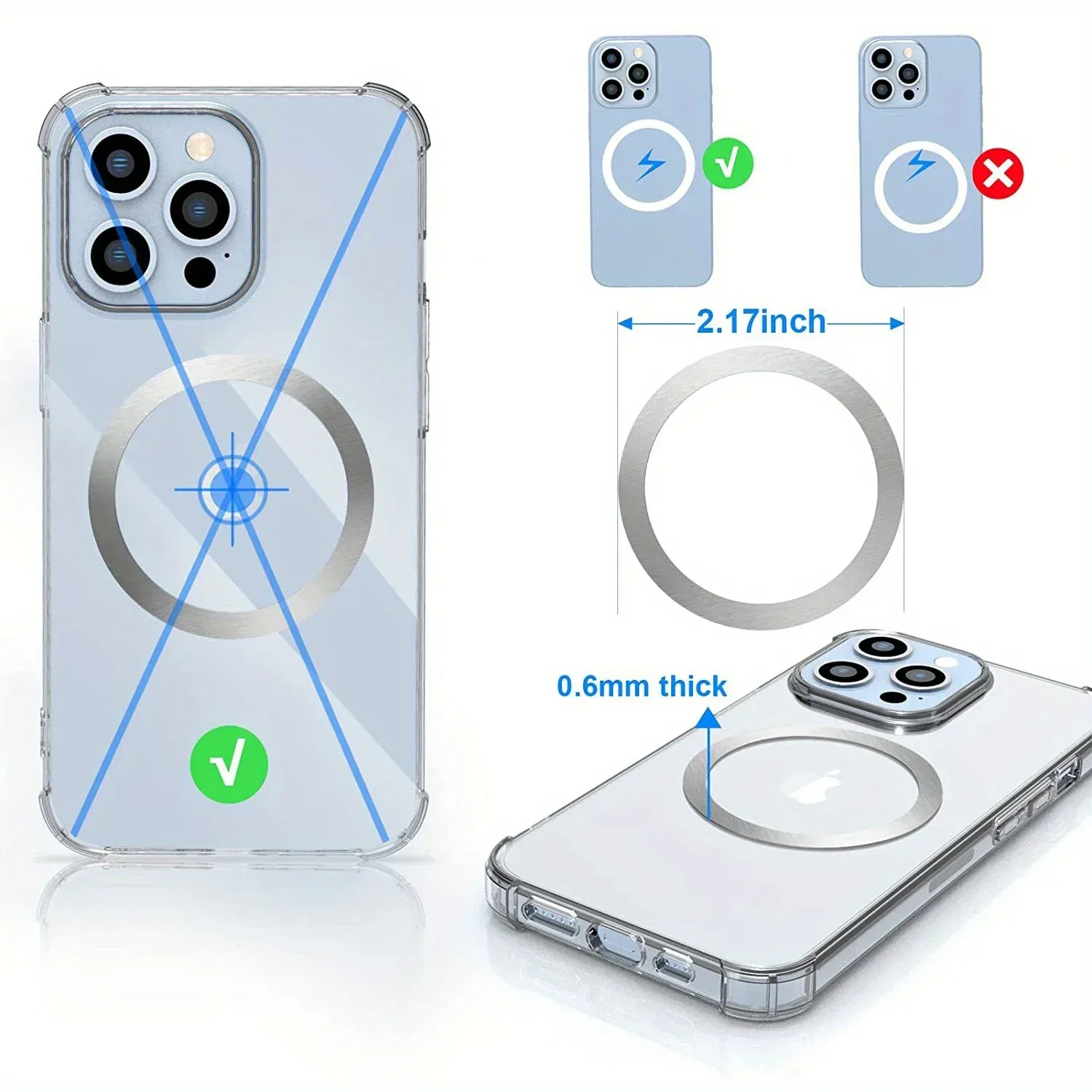 Plaque métallique fixée au dos d'un smartphone