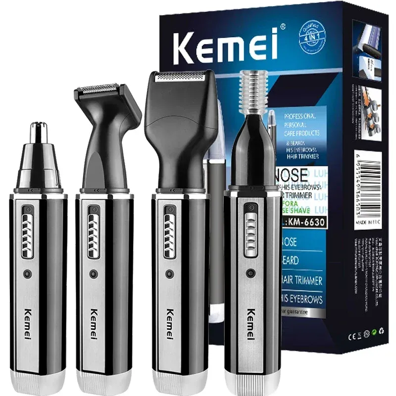 Tondeuse rechargeable 4-en-1 KEMEI 6630 pour nez, barbe, oreilles et sourcils 1
