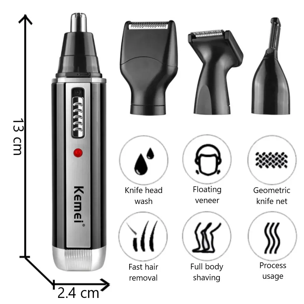 Tondeuse rechargeable 4-en-1 KEMEI 6630 pour nez, barbe, oreilles et sourcils 3