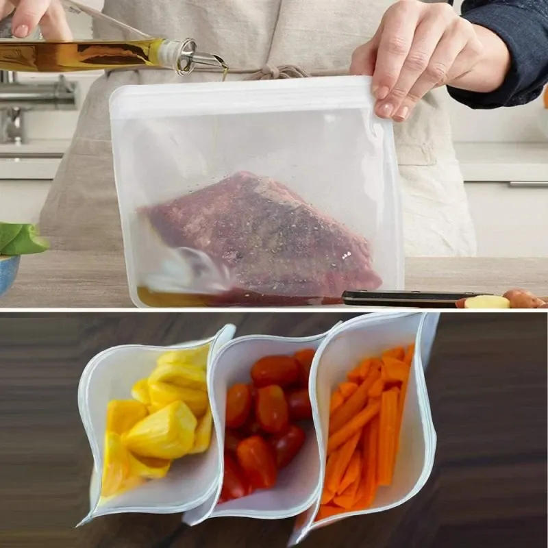 Sacs de conservation alimentaire réutilisables en silicone, sans BPA, avec fermeture zippée, pour congélation, voyages, viandes, salades, fruits et stockage des aliments, lot de 1, 5 ou 10 2