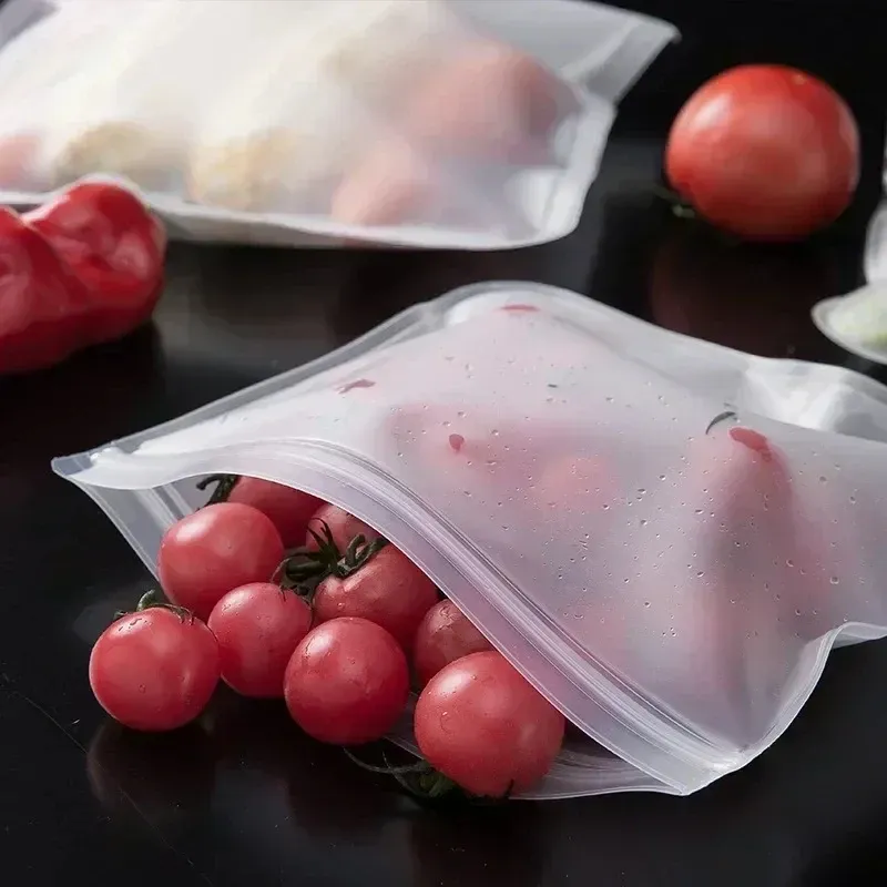 Sacs de conservation alimentaire réutilisables en silicone, sans BPA, avec fermeture zippée, pour congélation, voyages, viandes, salades, fruits et stockage des aliments, lot de 1, 5 ou 10 4