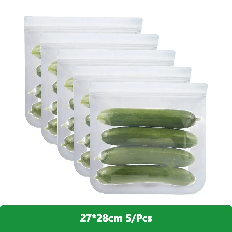 Sacs de conservation alimentaire réutilisables en silicone, sans BPA, avec fermeture zippée, pour congélation, voyages, viandes, salades, fruits et stockage des aliments, lot de 1, 5 ou 10 24