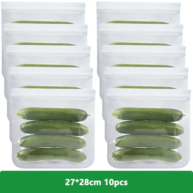 Sacs de conservation alimentaire réutilisables en silicone, sans BPA, avec fermeture zippée, pour congélation, voyages, viandes, salades, fruits et stockage des aliments, lot de 1, 5 ou 10 15