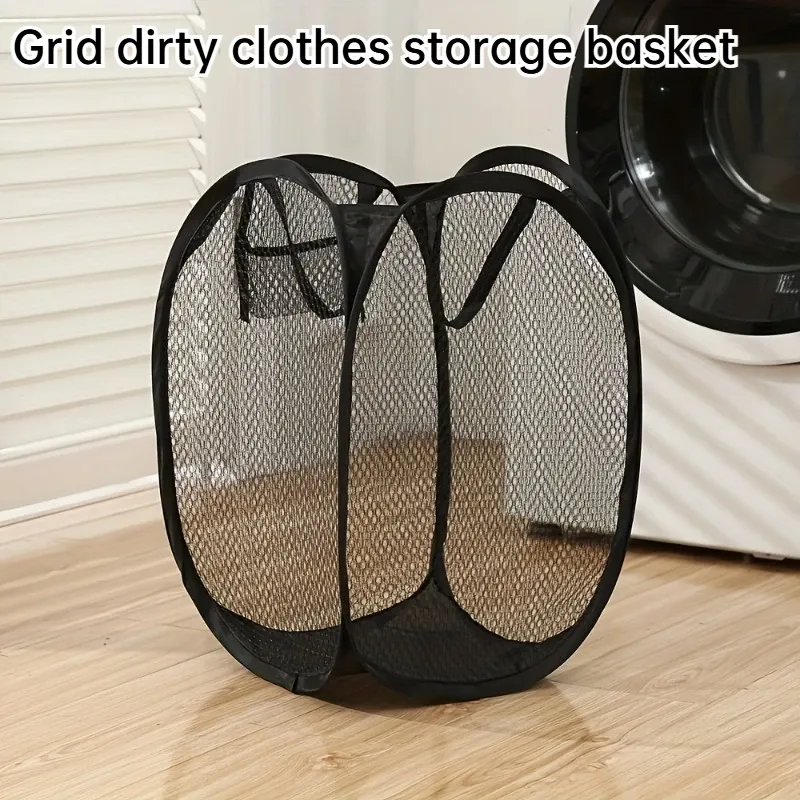 Panier à linge pliable pop-up en maille avec poignée ergonomique, rangement portable pour salle de bain et chambre - Image 1