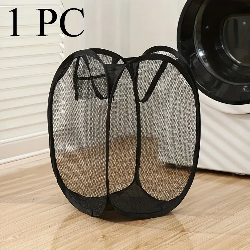 Panier à linge pliable pop-up en maille avec poignée ergonomique, rangement portable pour salle de bain et chambre 7