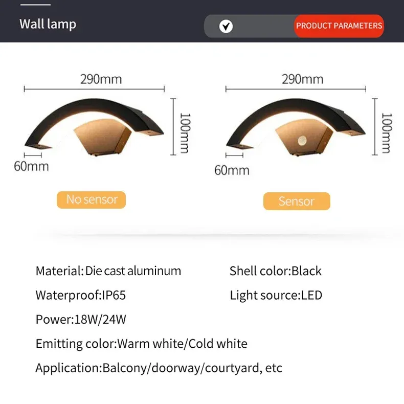 Lampe extérieure à détecteur de mouvement LED au design moderne