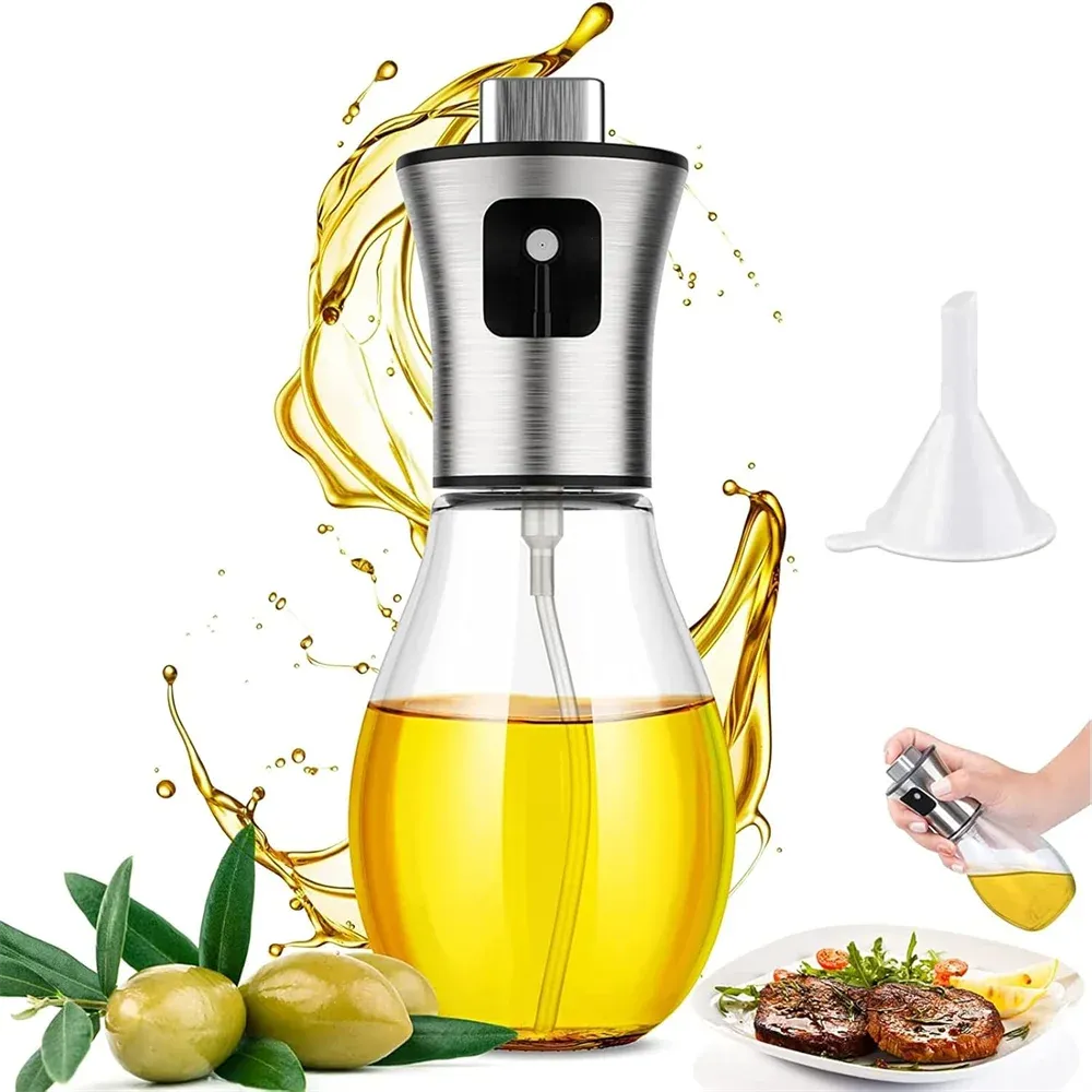 Pulvérisateur d'huile en verre et acier inoxydable avec entonnoir, 200 ml, pour la cuisson - Image 1