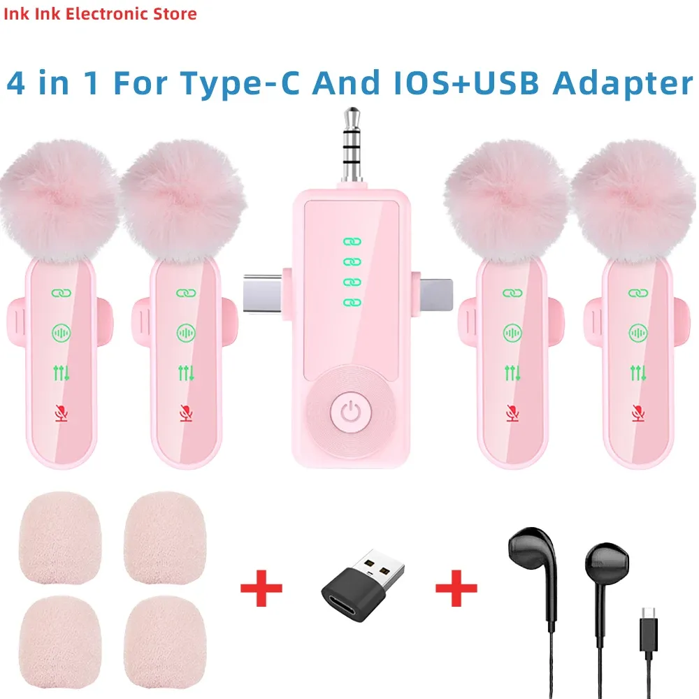 Microphone cravate sans fil rose avec réduction de bruit, bonnette anti-vent et écran LED, compatible iPhone, Android et appareils photo 2