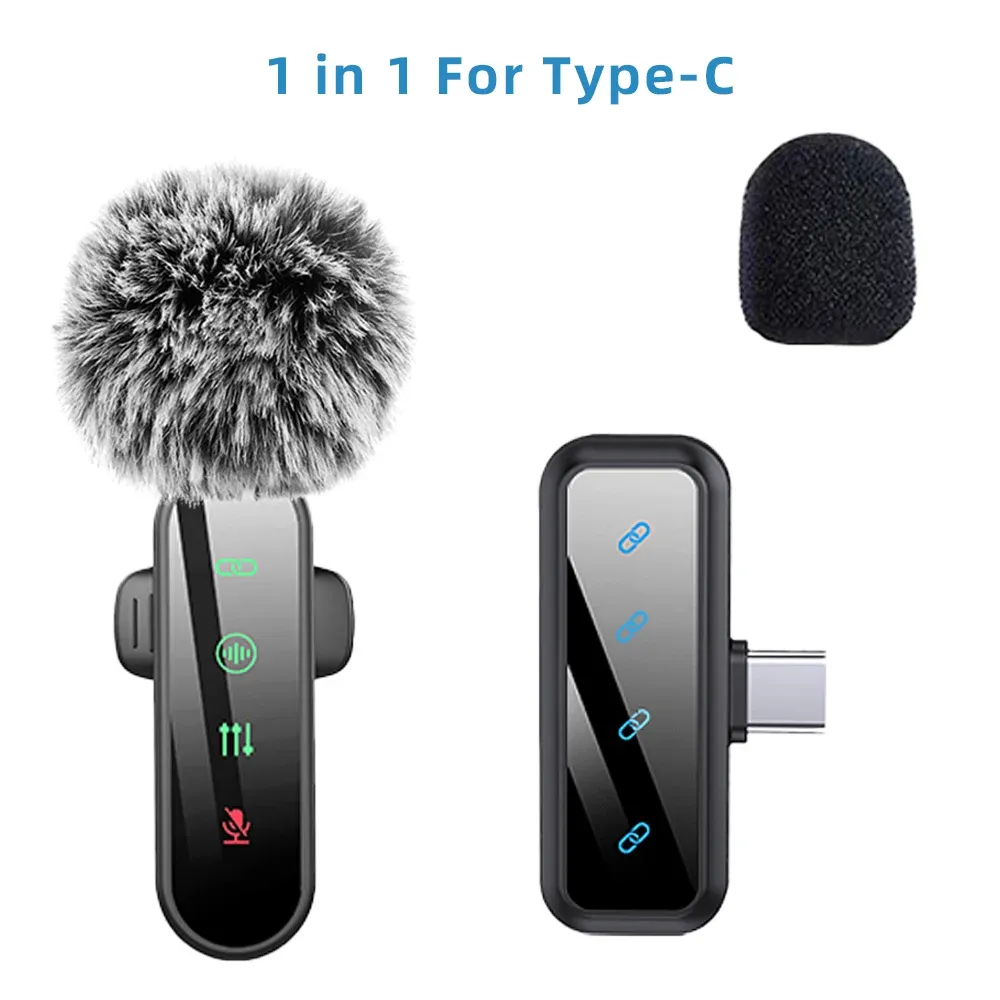 Microphone cravate sans fil rose avec réduction de bruit, bonnette anti-vent et écran LED, compatible iPhone, Android et appareils photo 15