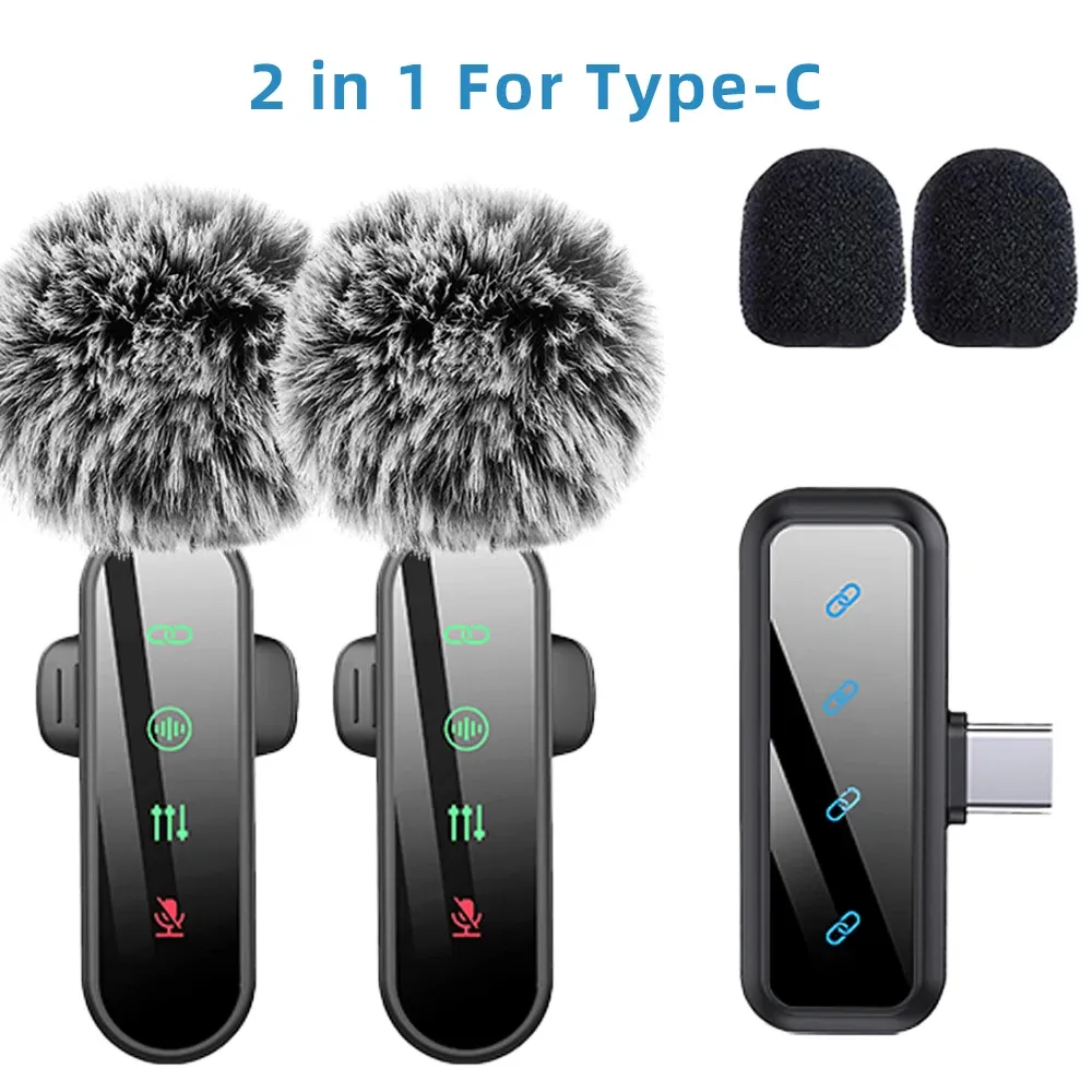 Microphone cravate sans fil rose avec réduction de bruit, bonnette anti-vent et écran LED, compatible iPhone, Android et appareils photo 16
