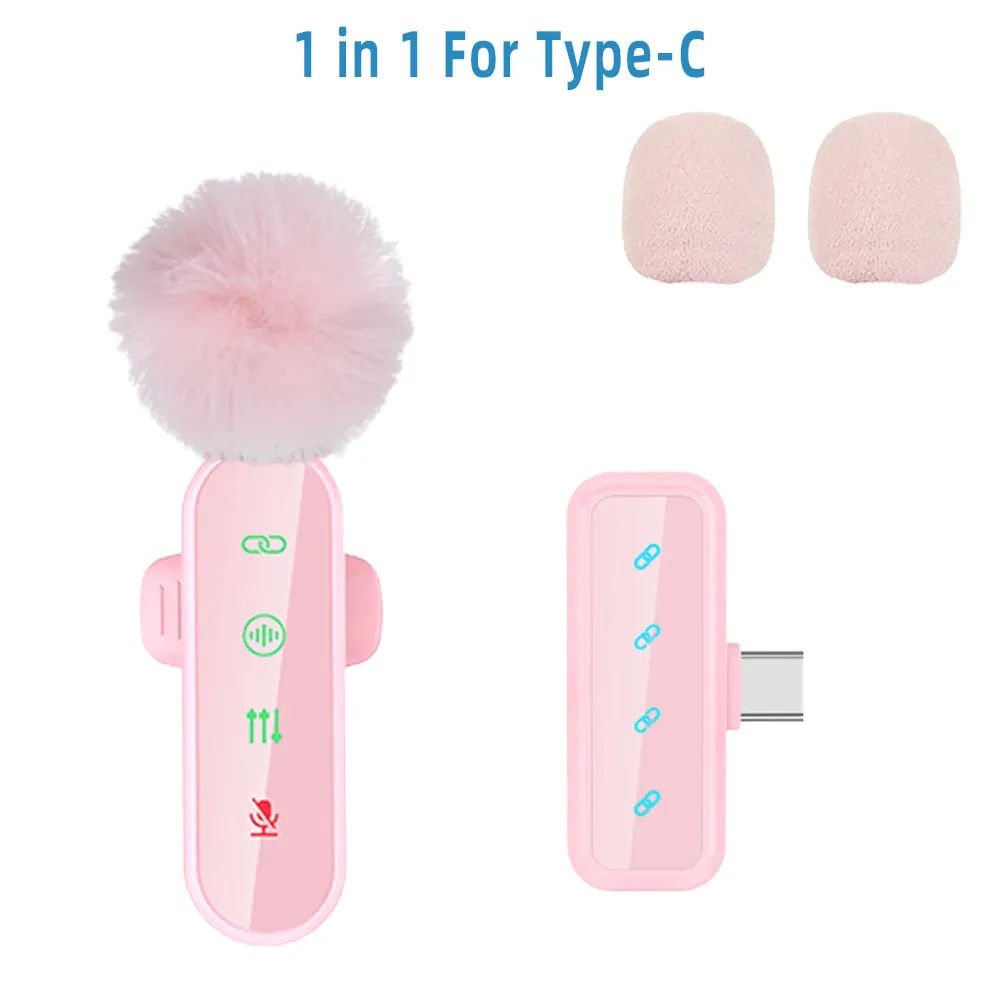 Microphone cravate sans fil rose avec réduction de bruit, bonnette anti-vent et écran LED, compatible iPhone, Android et appareils photo 24