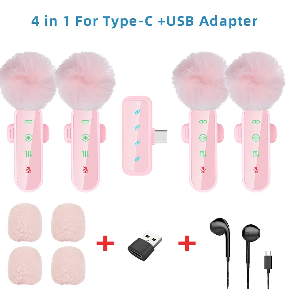Microphone cravate sans fil rose avec réduction de bruit, bonnette anti-vent et écran LED, compatible iPhone, Android et appareils photo 8