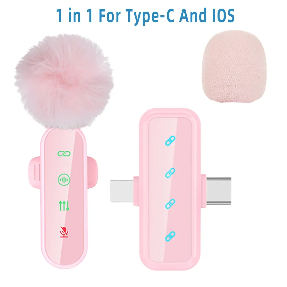 Microphone cravate sans fil rose avec réduction de bruit, bonnette anti-vent et écran LED, compatible iPhone, Android et appareils photo 9
