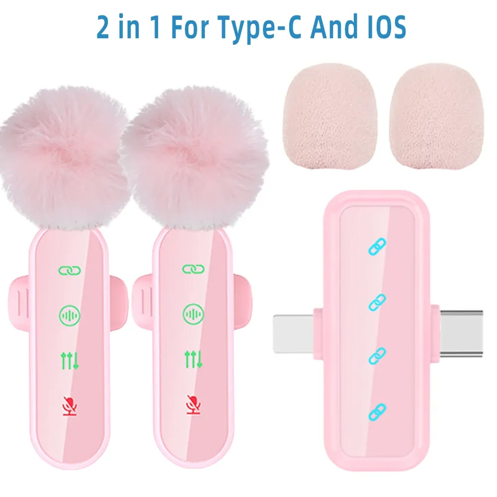 Microphone cravate sans fil rose avec réduction de bruit, bonnette anti-vent et écran LED, compatible iPhone, Android et appareils photo 10