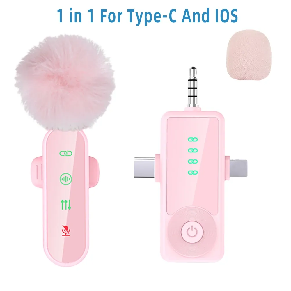 Microphone cravate sans fil rose avec réduction de bruit, bonnette anti-vent et écran LED, compatible iPhone, Android et appareils photo 12