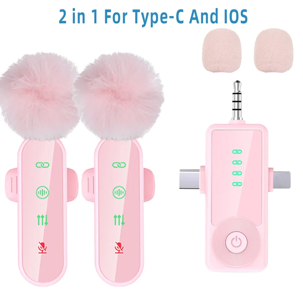 Microphone cravate sans fil rose avec réduction de bruit, bonnette anti-vent et écran LED, compatible iPhone, Android et appareils photo 13