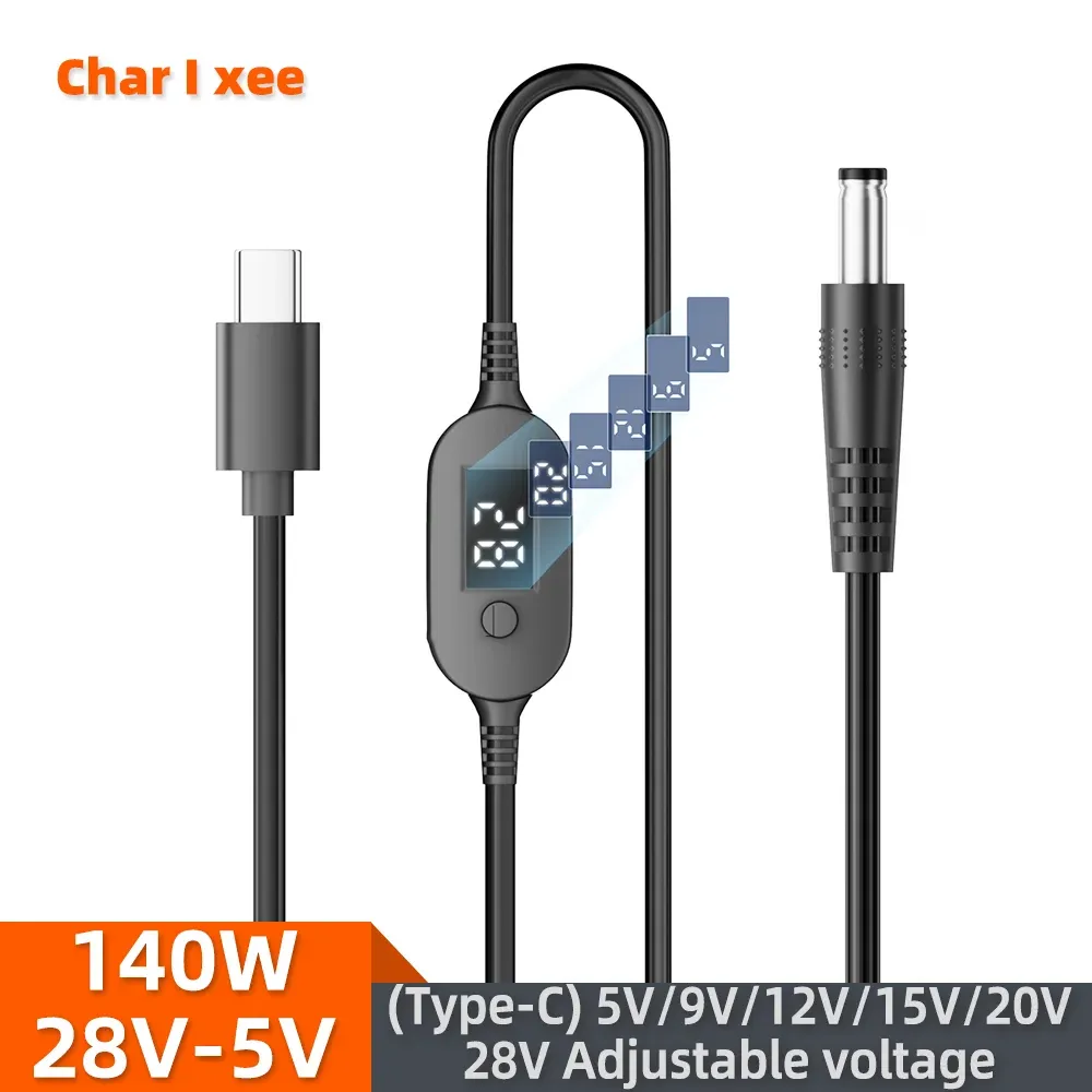 Câble d'alimentation USB-C vers DC 140 W à tension réglable 5 V, 9 V, 12 V, 15 V, 20 V et 28 V pour routeurs d'ordinateurs portables