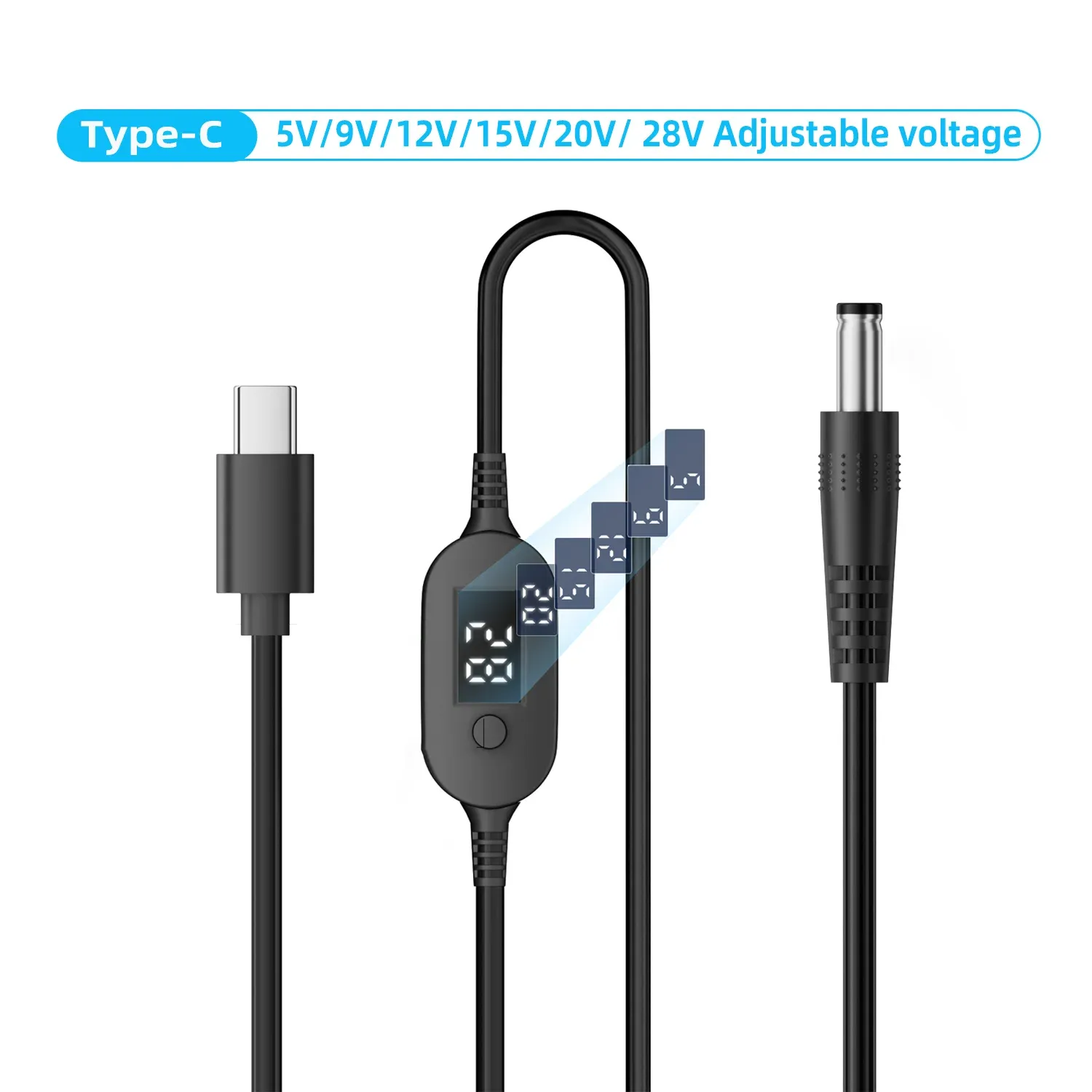Câble d'alimentation USB-C vers DC 140 W à tension réglable 5 V, 9 V, 12 V, 15 V, 20 V et 28 V pour routeurs d'ordinateurs portables 6