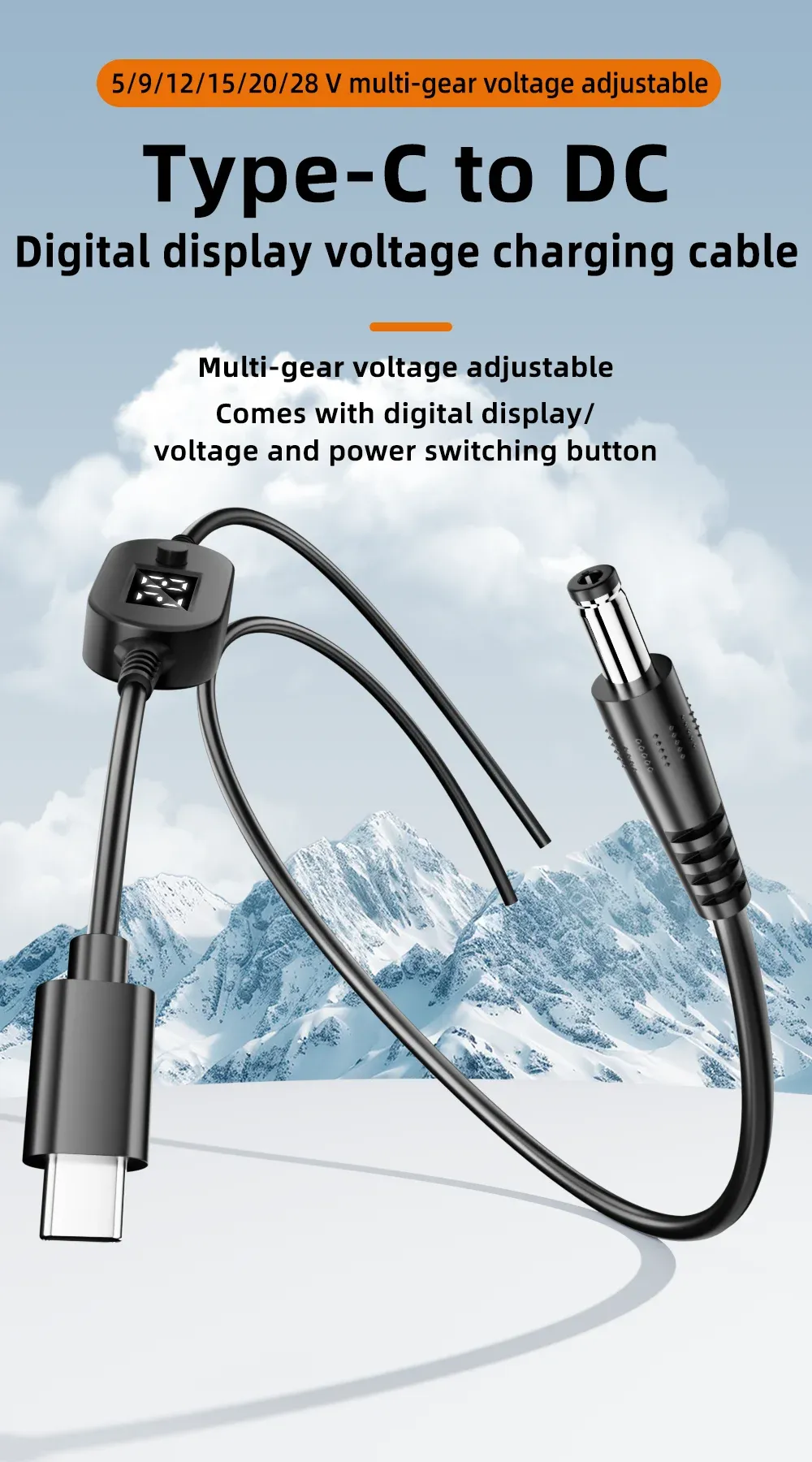 Détail du câble d'alimentation USB-C réglable