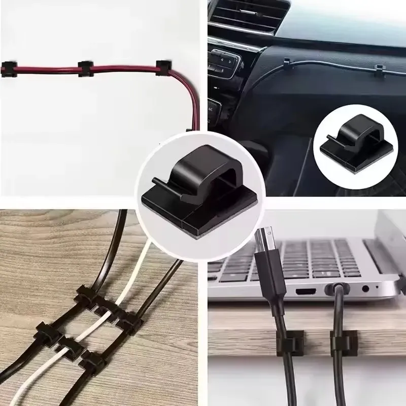 Organisateur de câbles, clips de fixation, enrouleur de fils, support de protection, gestion des câbles USB, crochets adhésifs, pince de bureau pour la maison et le bureau, 10/20/50 pièces 6