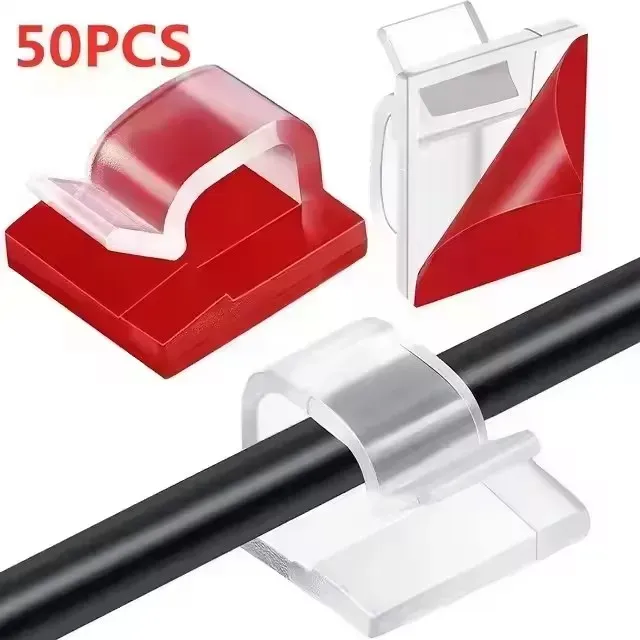 Organisateur de câbles, clips de fixation, enrouleur de fils, support de protection, gestion des câbles USB, crochets adhésifs, pince de bureau pour la maison et le bureau, 10/20/50 pièces 11