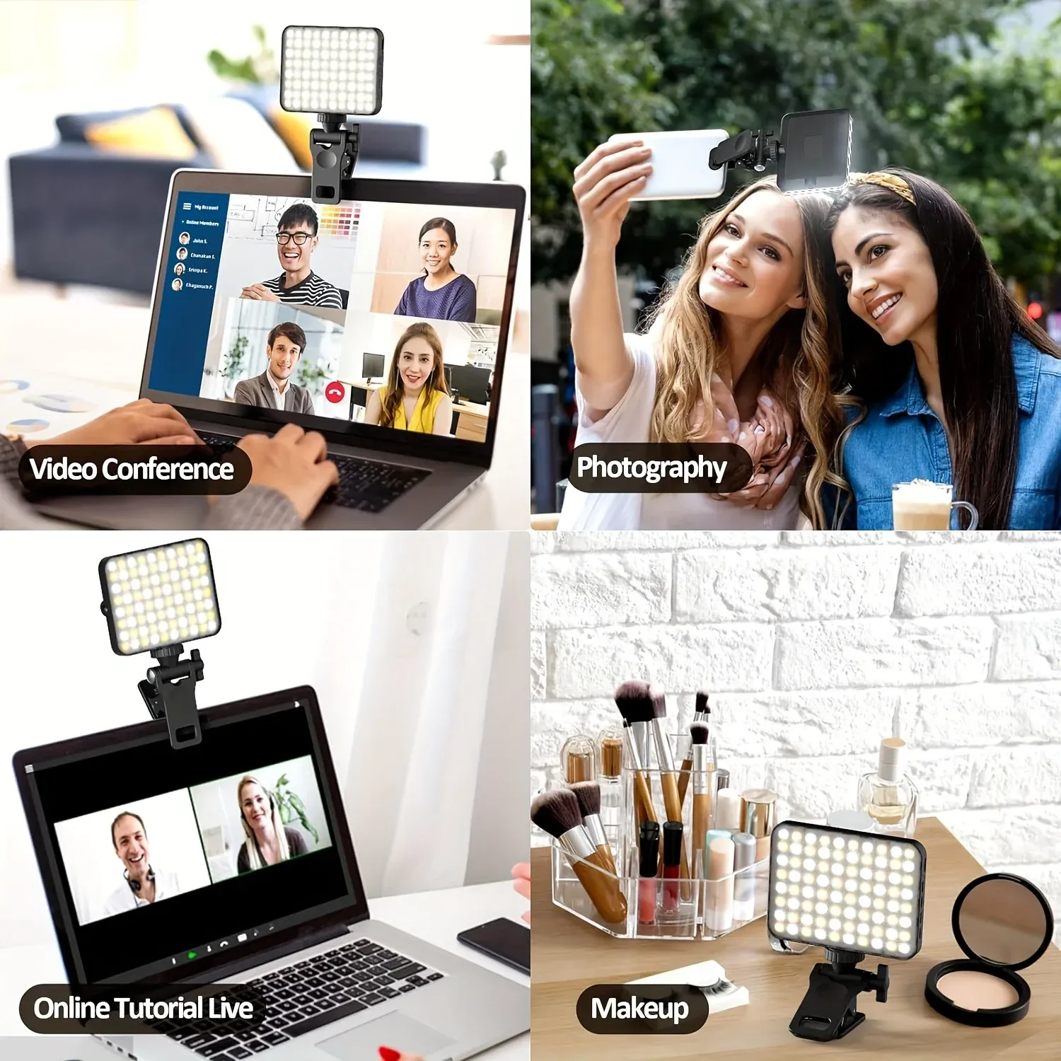 Lumière LED magnétique rechargeable pour selfie, 3 modes d'éclairage variable, 3000 mAh, 120 LED, à clip pour téléphone, ordinateur portable et PC, maquillage, vidéo, 1 pièce 3
