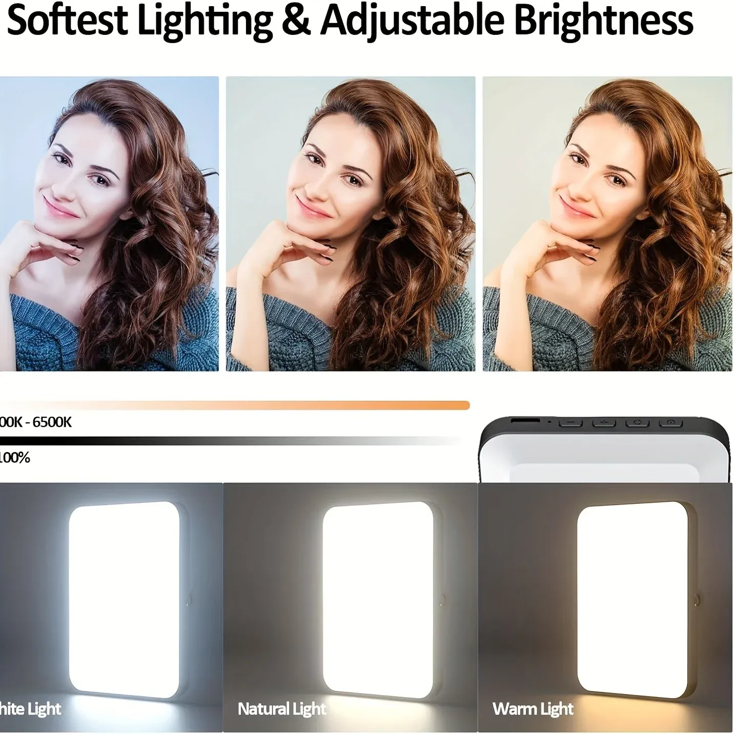 Lumière LED magnétique rechargeable pour selfie, 3 modes d'éclairage variable, 3000 mAh, 120 LED, à clip pour téléphone, ordinateur portable et PC, maquillage, vidéo, 1 pièce 4